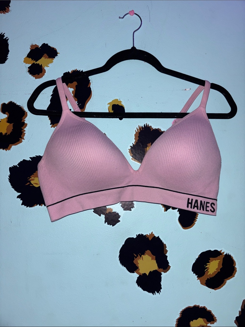 2XL Hanes Pink Ribbed Wireless Bralette with Black Trim